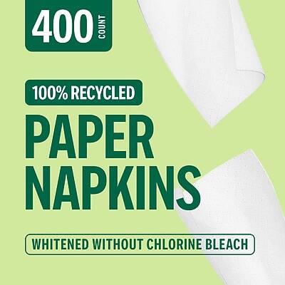 400 COUNT  
100% RECYCLED PAPER NAPKINS  
WHITENED WITHOUT CHLORINE BLEACH