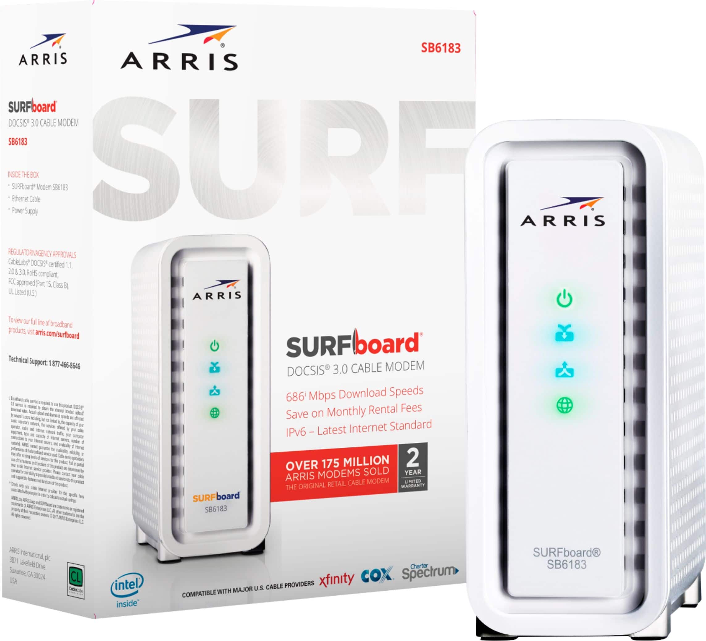 Alt View 11. ARRIS - SURFboard SB6183 16 x 4 DOCSIS 3.0 Cable Modem - White.