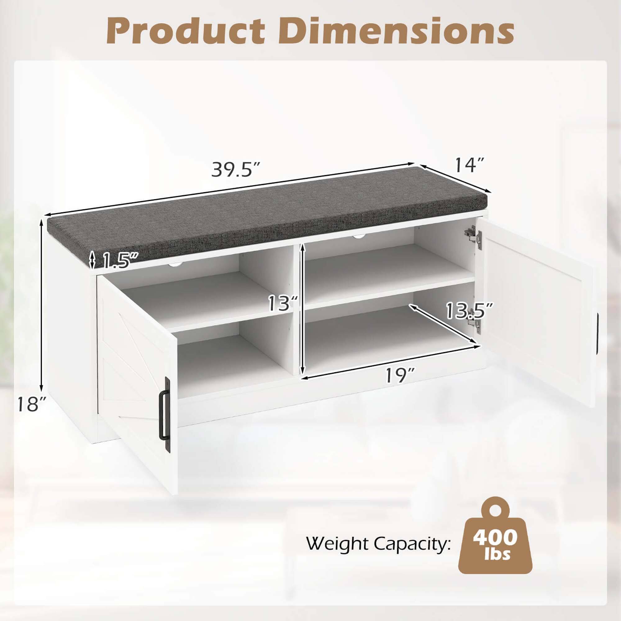 Product Dimensions: 39.5", 14", 1.5", 13", 13.5", 18", 19"
Weight Capacity: 400 lbs