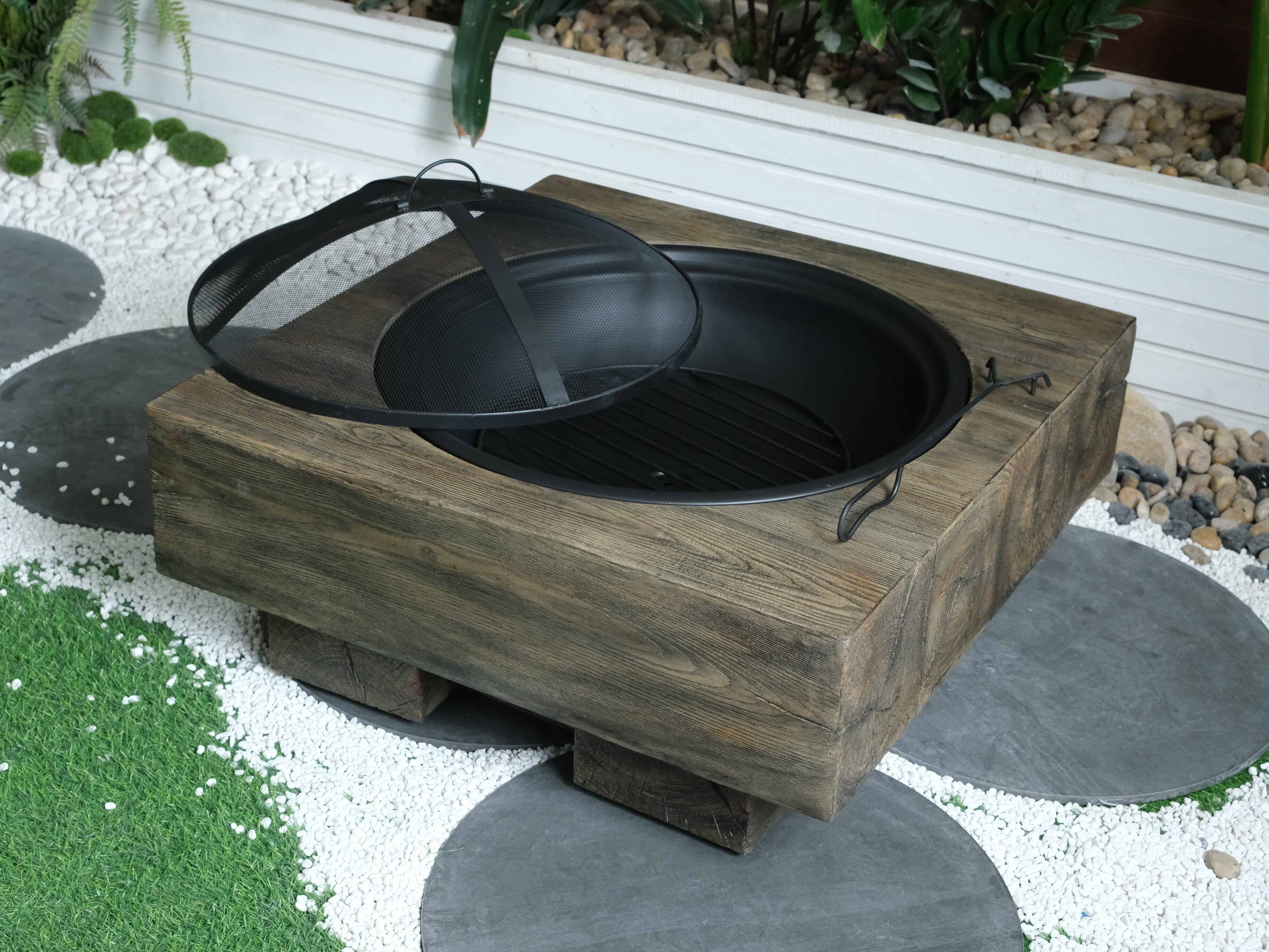 Back. APRILSOUL - Wood Fueled Outdoor Fire Pit with Wood Grain Design - Antique.