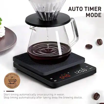 AUTO TIMER MODE
PRECISE CONTROL
PERFECT CHOICE
Start timing automatically once pouring in water.
Stop timing automatically after taking away the brewing device.