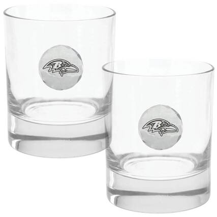 Front. Wendell August Forge - Baltimore Ravens Two-Piece 11oz. Rocks Glass Set - Multicolor.