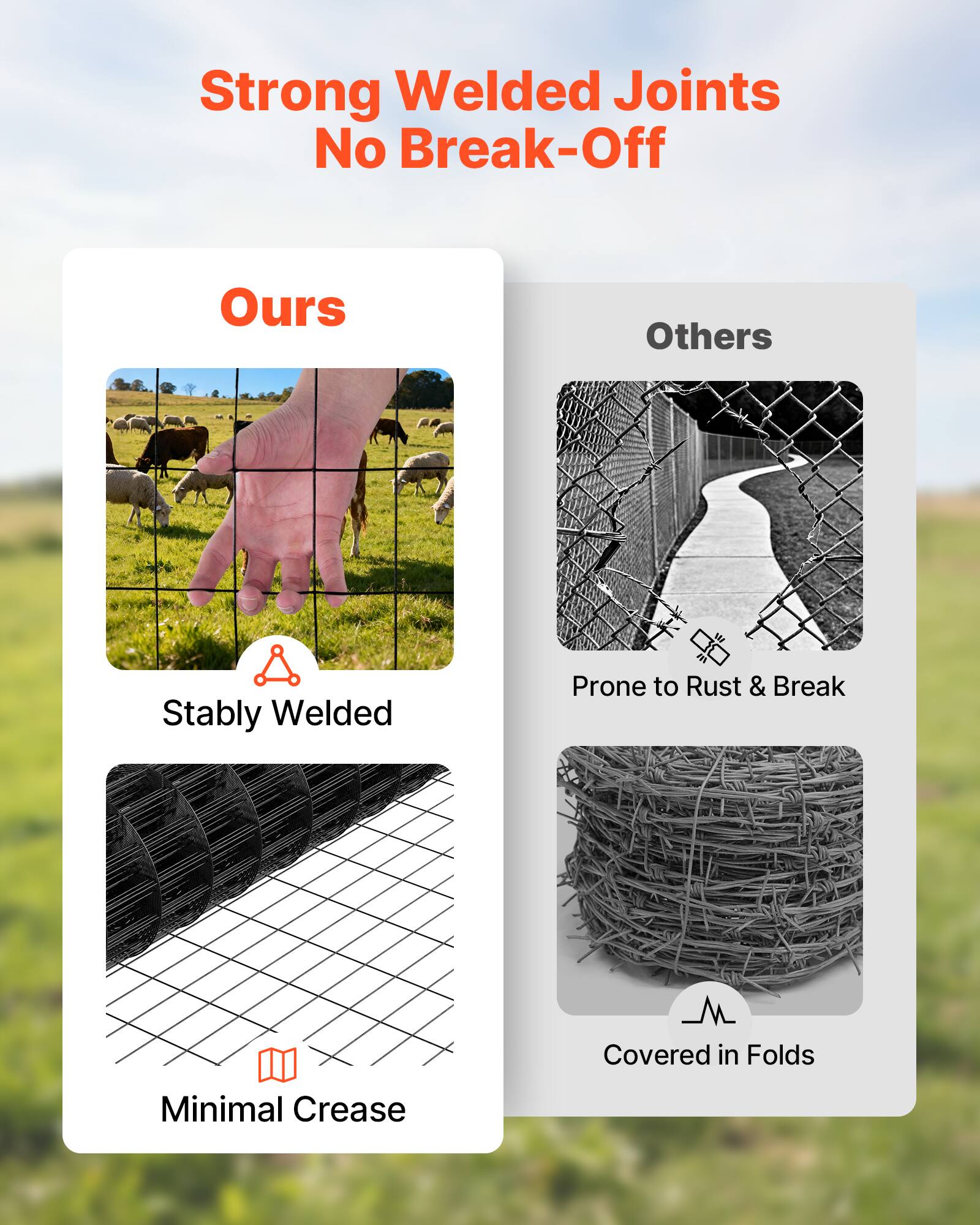 Strong Welded Joints No Break-Off

Ours
- Stably Welded
- Minimal Crease

Others
- Prone to Rust & Break
- Covered in Folds