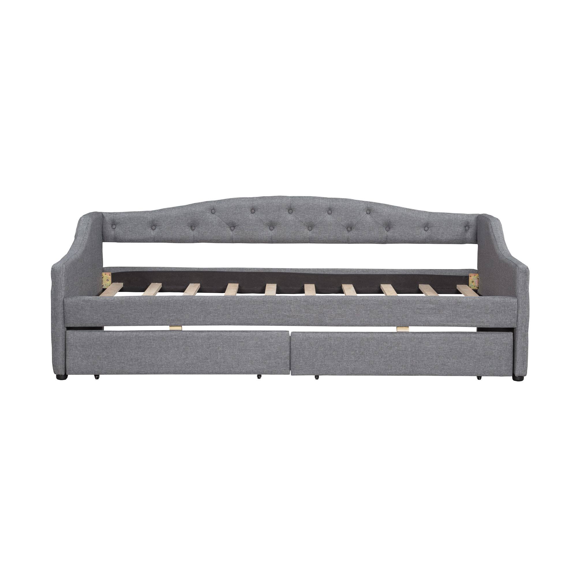 Back. Whisen - Twin XL Size Daybed with Storage Drawers & LED Lights, Upholstered Bed Frame for Bedroom & Guest Room - Gray.