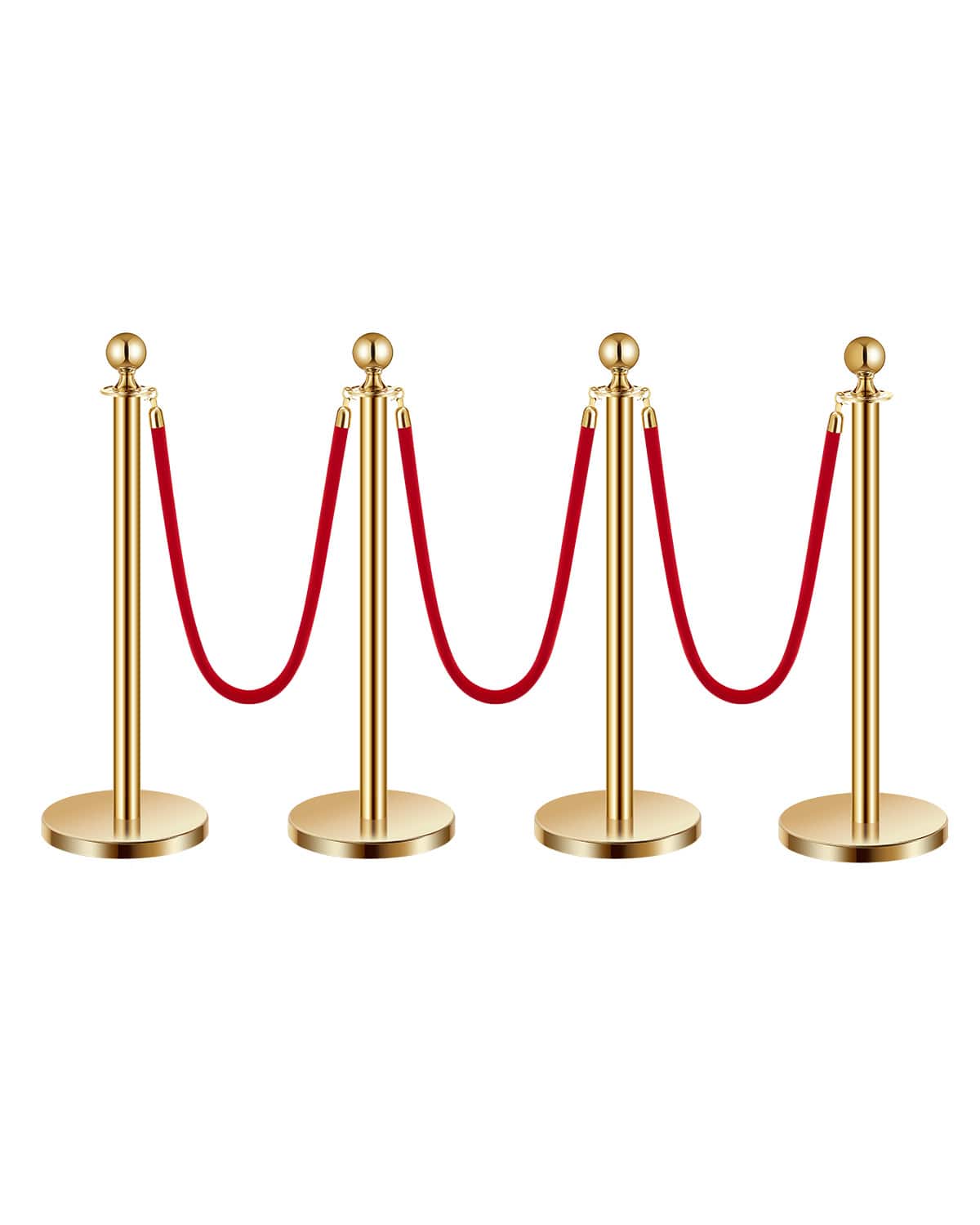 VEVOR - Stanchions and Velvet Ropes 4Pcs, Hollow Base with Stainless Steel Post, 3 Red Velvet Ropes and Posts - Gold red velvet