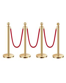 VEVOR - Stanchions and Velvet Ropes 4Pcs, Hollow Base with Stainless Steel Post, 3 Red Velvet Ropes and Posts - Gold red velvet