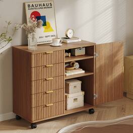 Bestier - 5-Drawer Storage Cabinet with File Organizer, 15mm Reinforced Back Panel, Stylish Vertical Slat Design for Home Office