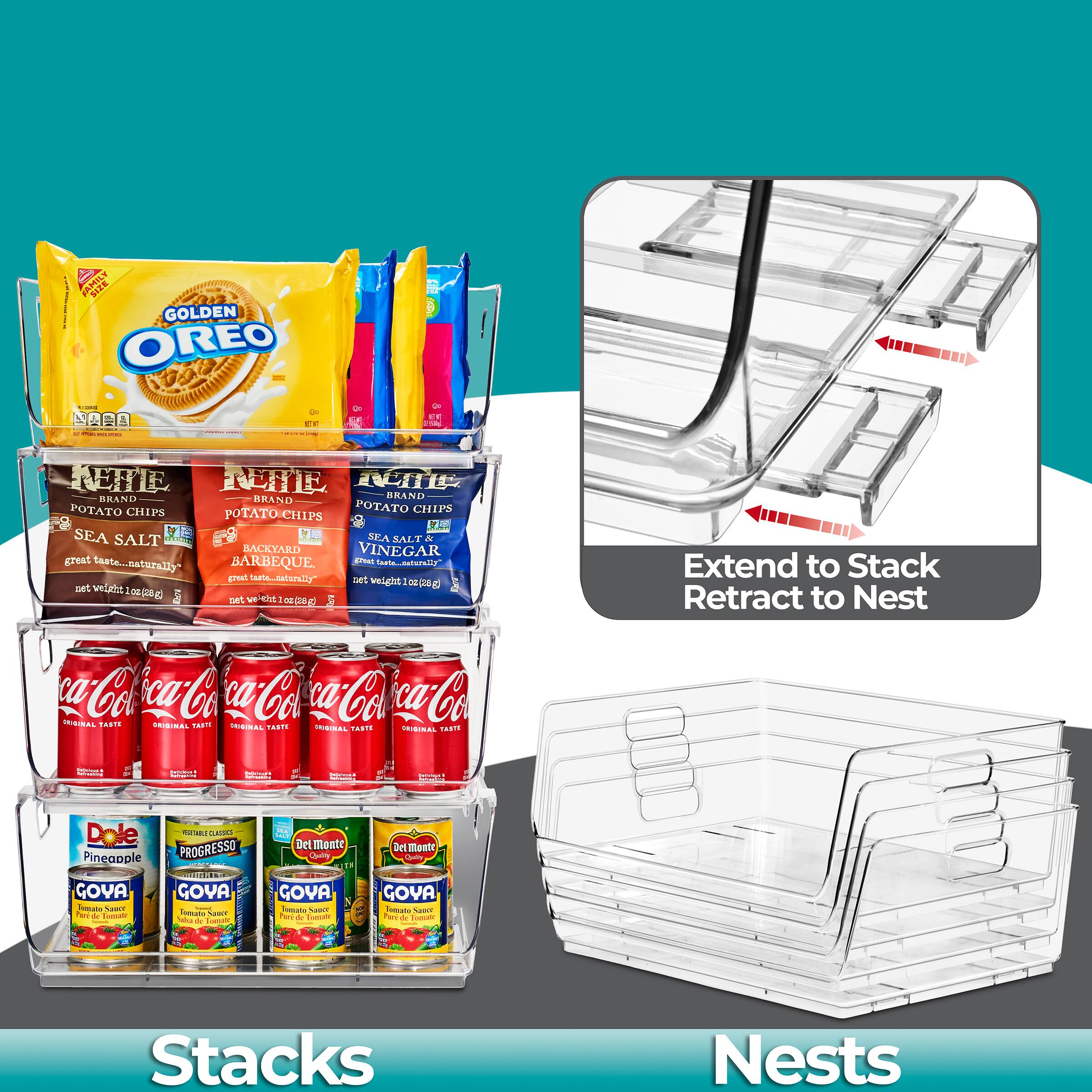 - FAMILY GOLDEN OREO  
  BRAND POTATO CHIPS  
  SEA SALT  
  BRAND POTATO CHIPS  
  SEA SALT & BACON VINEGAR  
  BRAND POTATO CHIPS  
  BARBEQUE  
  great taste...naturally!  
  net weight 1 oz (28g)  
  net weight 1 oz (28g)  
  net weight 1 oz (28g)  

- Coca-Cola  
  ORIGINAL TASTE  

- Dole Pineapple  
  GOYA  
  PROGRESSO  
  Del Monte  
  GOYA  
  TOMATO SAUCE  

- Extend to Stack  
  Retract to Nest  

- Stacks  
  Nests