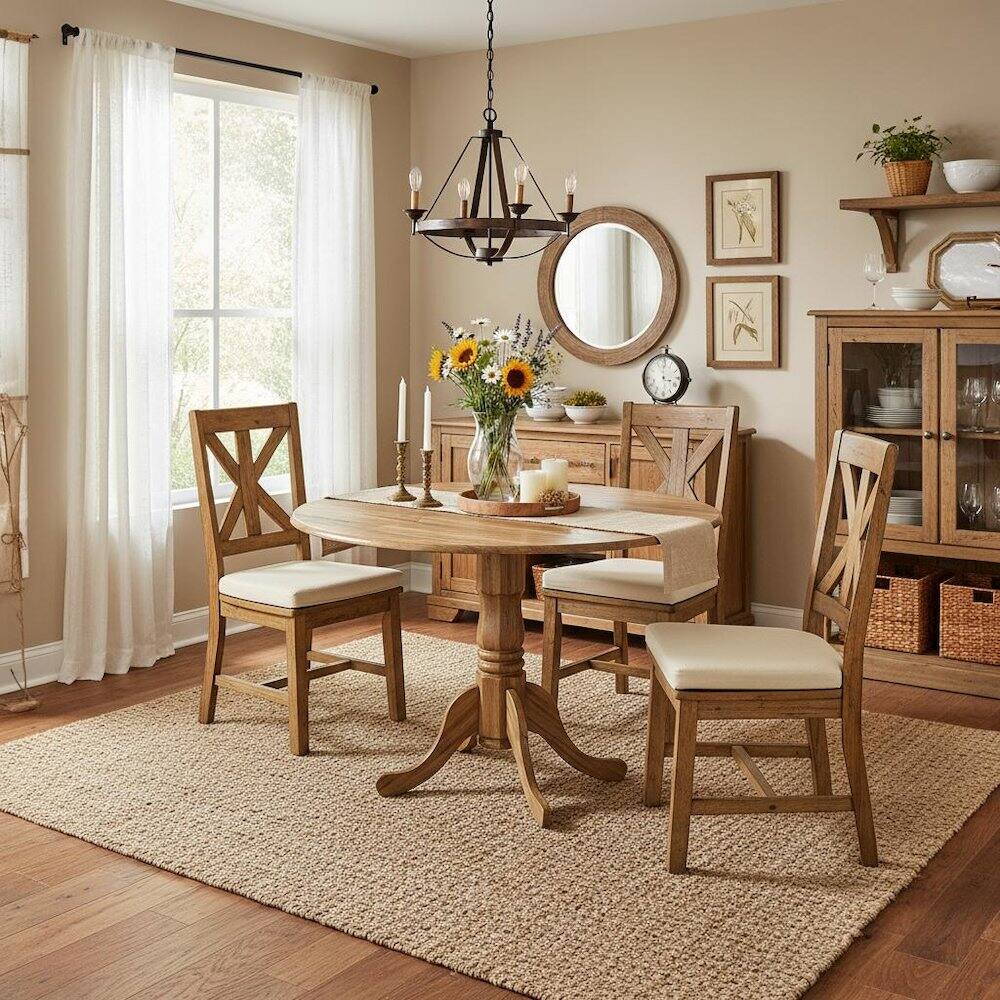 Alt View 4. FurniFact - Round Kitchen Table - Brown.