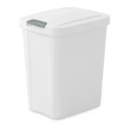 Front. Sterilite - Sterilite 7.5 Gallon TouchTop Wastebasket Trash Can with Latch, 4 Pack, White - White.