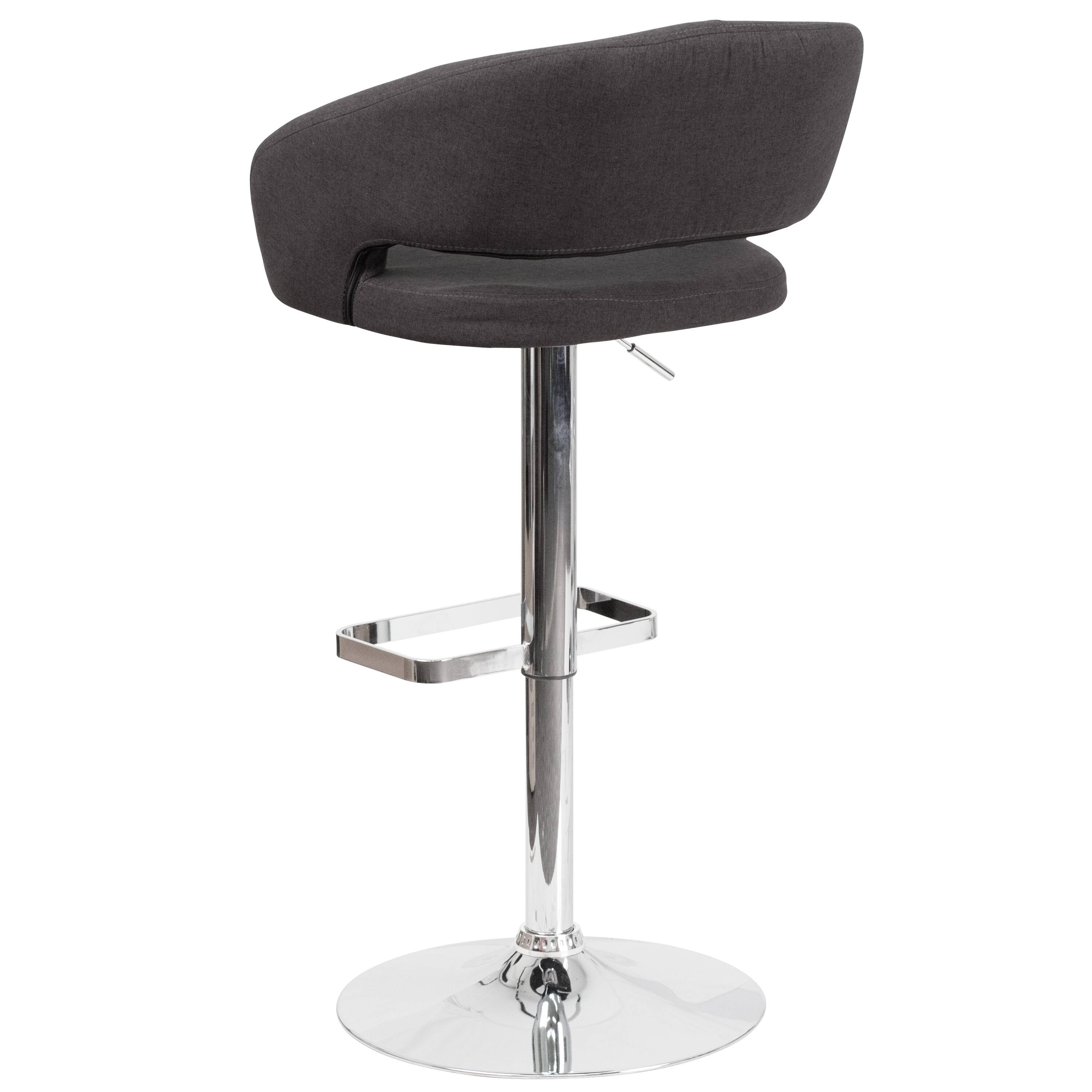 Alt View 5. Emma + Oliver - Shae Contemporary Upholstered Adjustable Height Barstool with Rounded, Cutout Mid-Back and Pedestal Base - Charcoal Fabric/Chrome Frame.