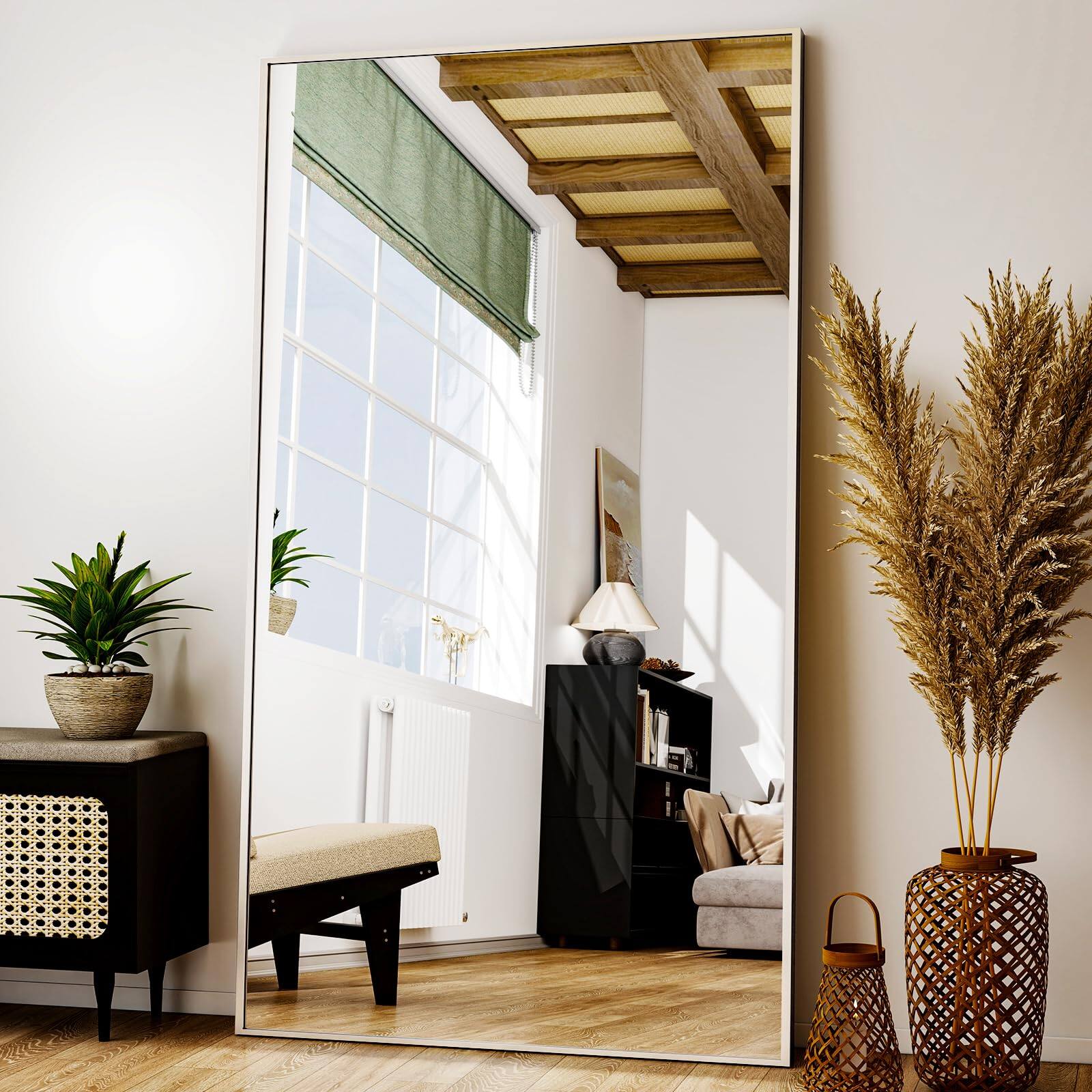 Hanke - Full Length Mirror Adjustable Standing wall Mounted Floor For Bedroom Living Room Entryway Large Leaning Glass - Silver 77"L x 38"W