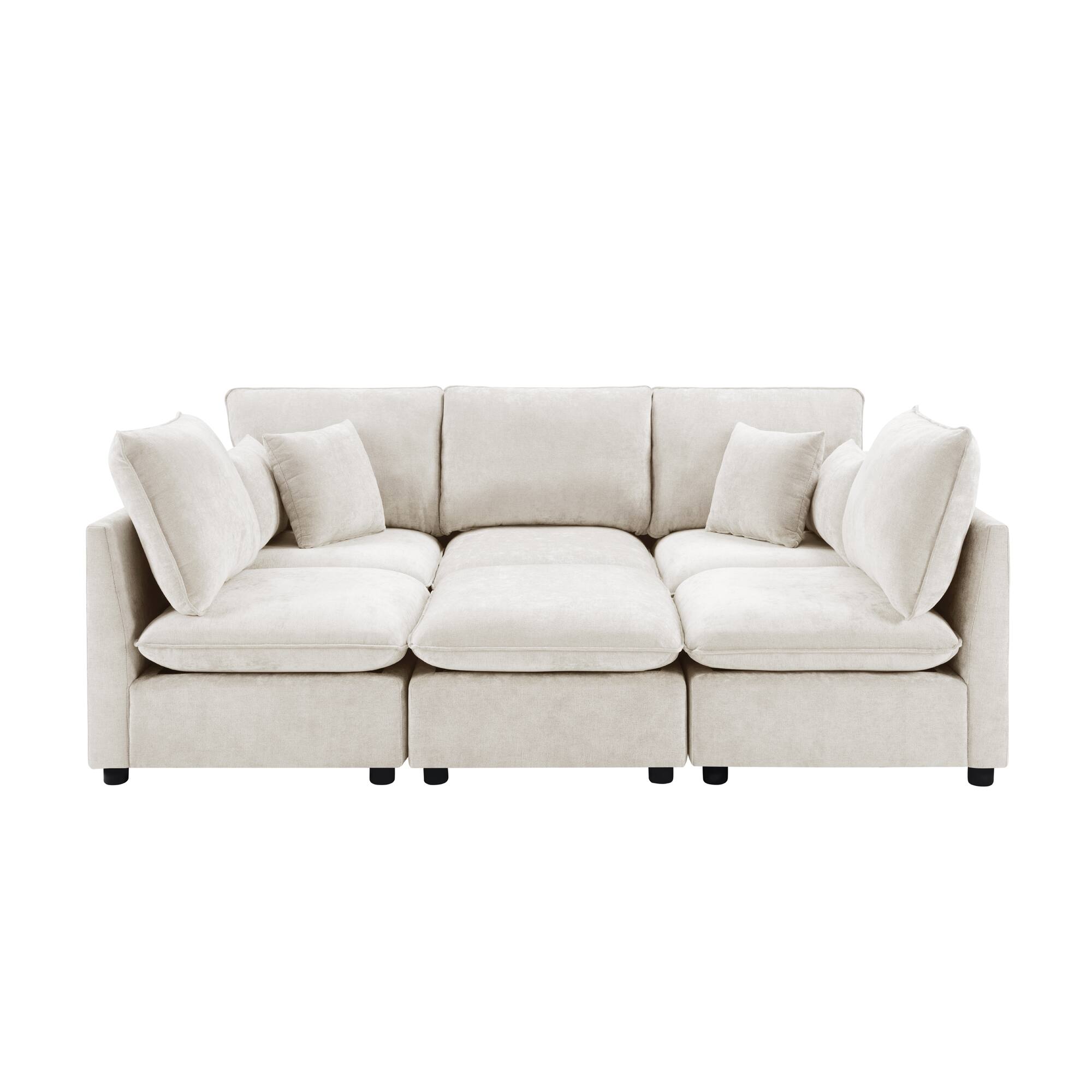 Back. Whisen - Modular Sectional Sofa U-Shaped Couch with Ottoman, Storage Armrests and USB Ports - Beige.