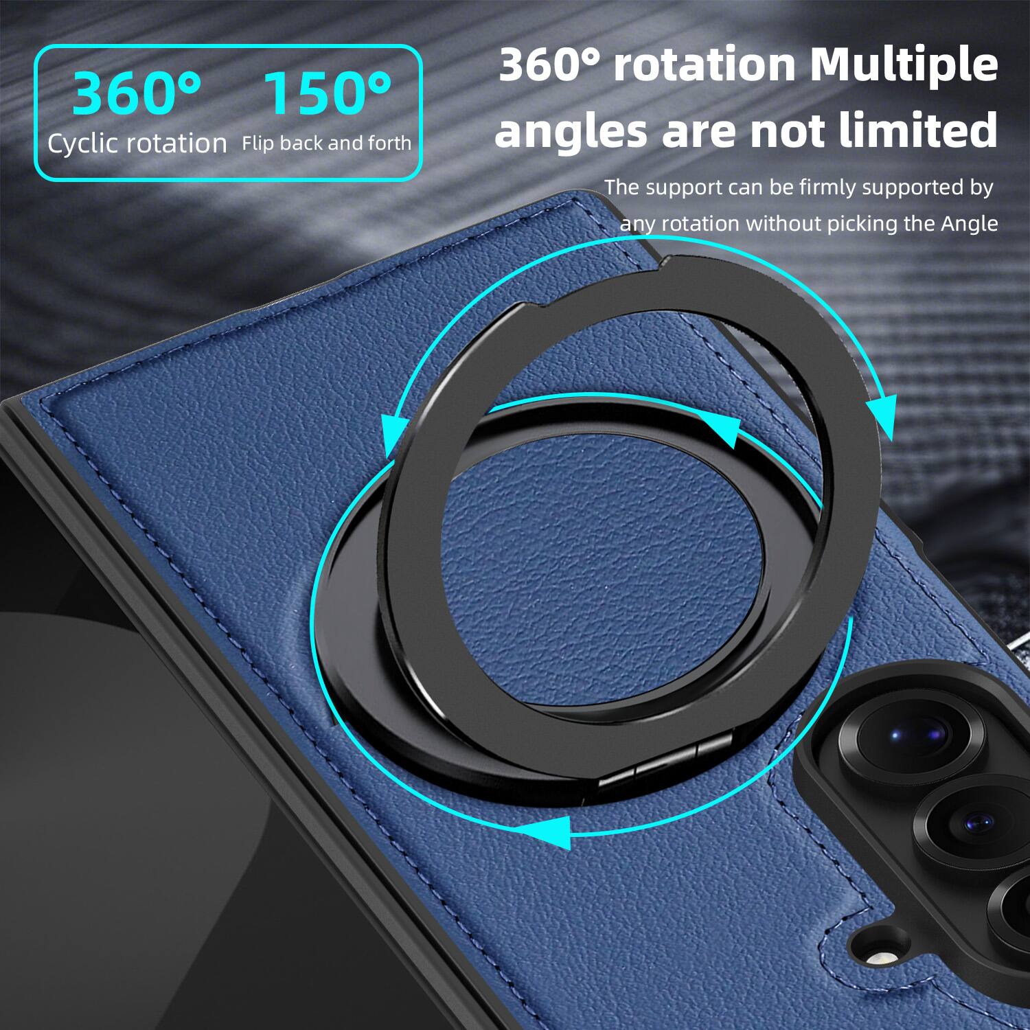 360° 150° Cyclic rotation Flip back and forth  
360° rotation Multiple angles are not limited  
The support can be firmly supported by any rotation without picking the Angle