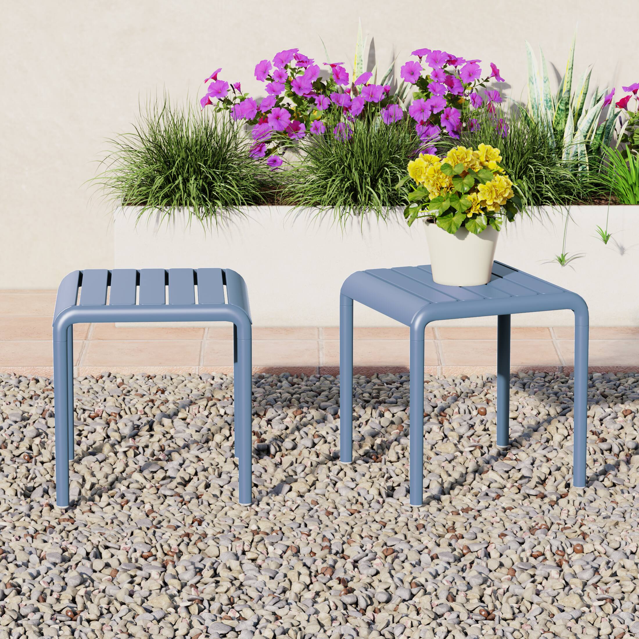 Angle. WestinTrends - WestinTrends Playa Plastic Modern Outdoor Patio Accent Side Tables (Set of 2) - French Blue.