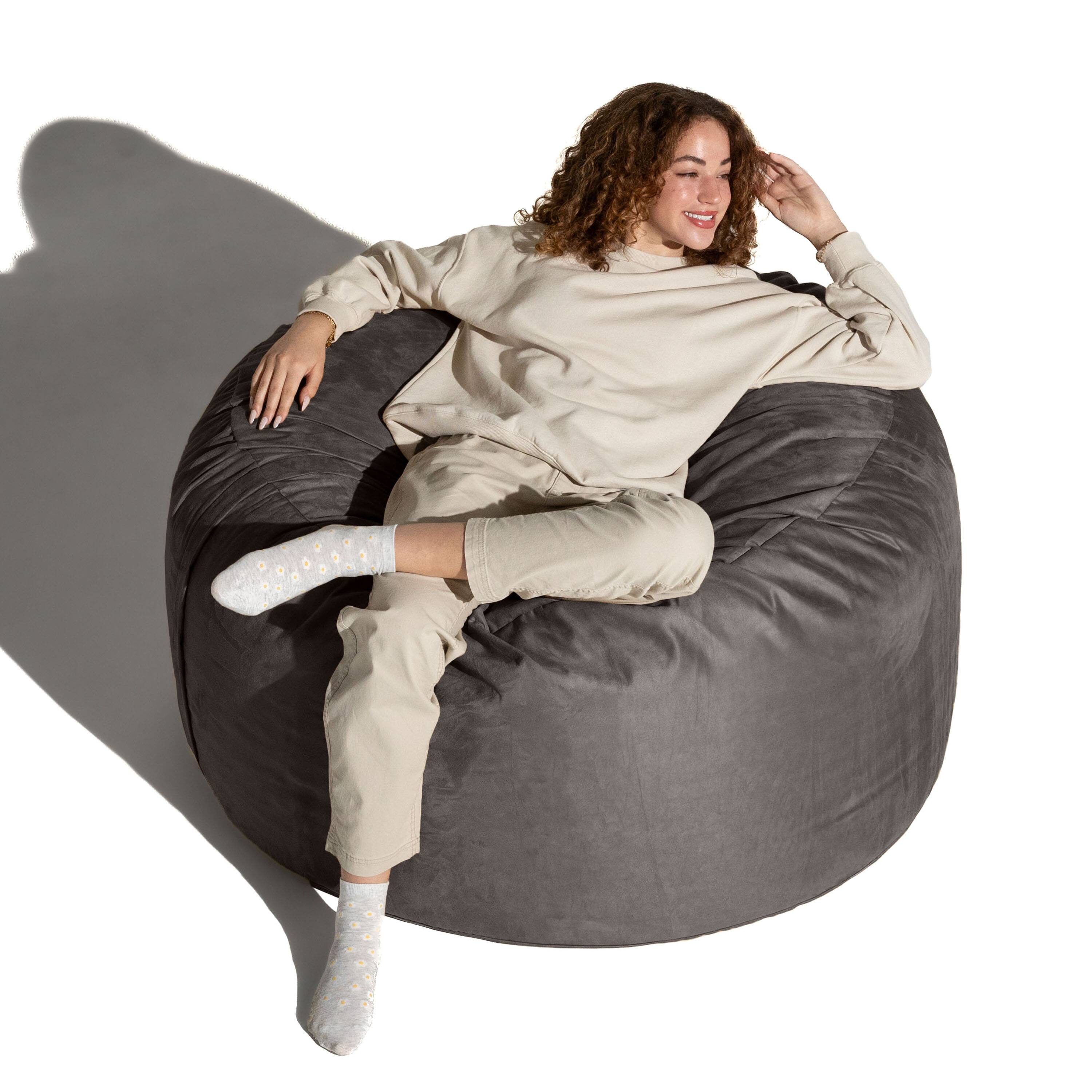 Angle. Jaxx - Jaxx Basics 4 Foot Large Adult Bean Bag Chair, Oversized with Filler, Gray - Gray.
