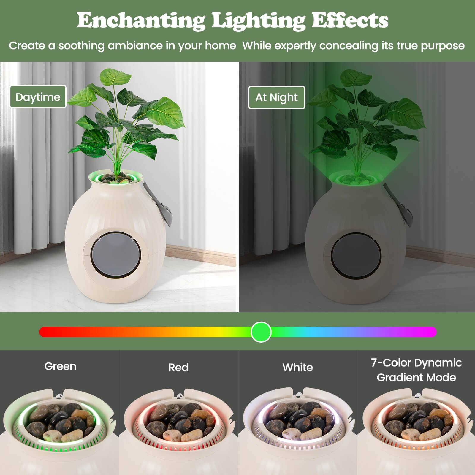 Enchanting Lighting Effects

Create a soothing ambiance in your home While expertly concealing its true purpose

Daytime

At Night

Green

Red

White

7-Color Dynamic Gradient Mode