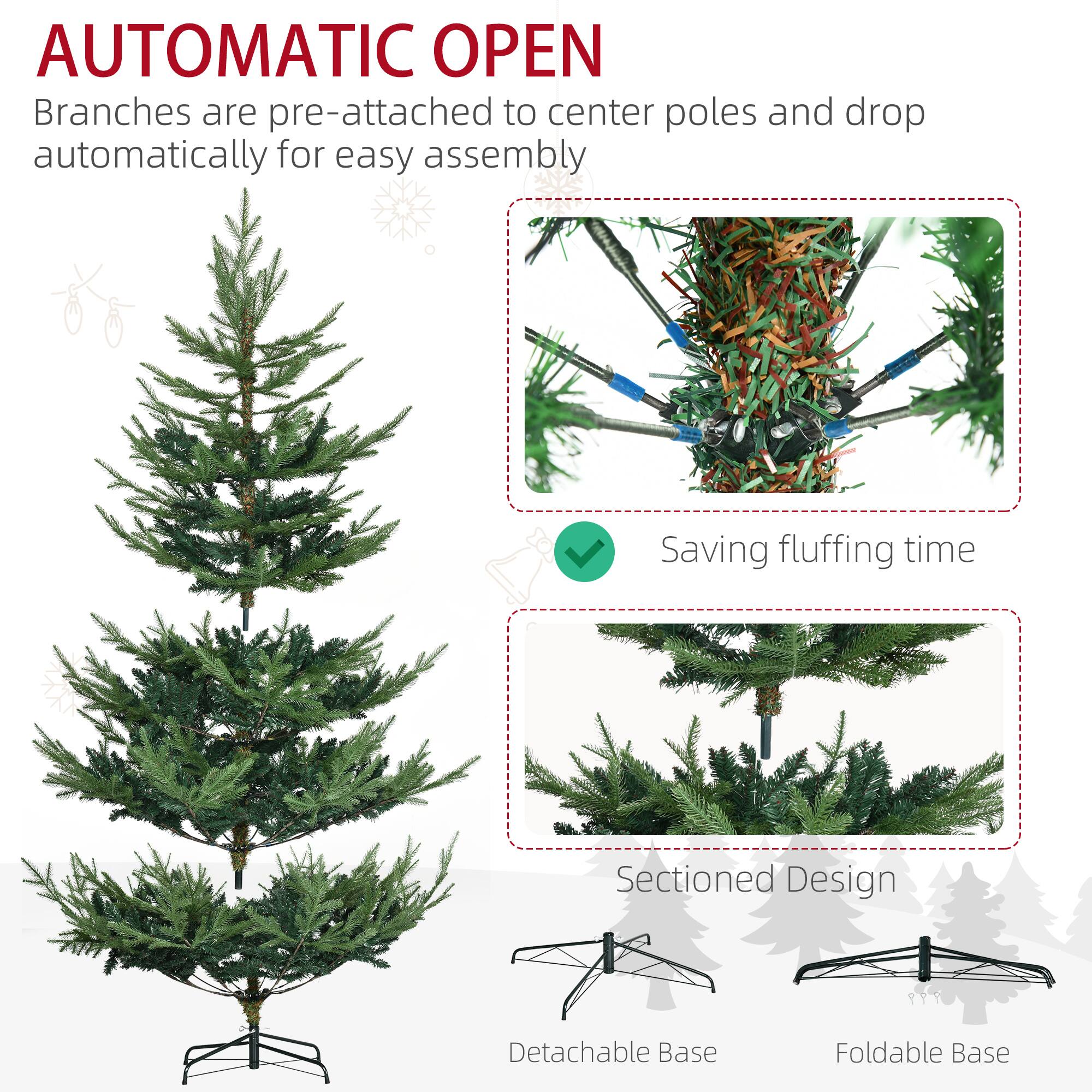 **AUTOMATIC OPEN**

Branches are pre-attached to center poles and drop automatically for easy assembly

- Saving fluffing time
- Sectioned Design
- Detachable Base
- Foldable Base