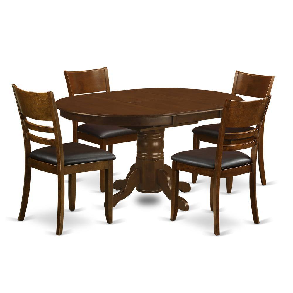 Left. East West Furniture - 5 Pc Kenley with a 18" Leaf and 4 Leather Chairs - Espresso.