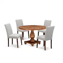 East West Furniture - 5-Piece Kitchen Dining Table Set - Round Wood Table and 4 Doeskin Color Parson Kitchen Chairs with - Multi-Color