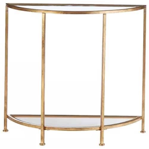 SlickBlue - Half-Circle Entryway Console Table with Metal Frame, Glass Top, and Bottom Shelf - Gold