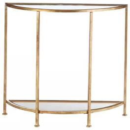 SlickBlue - Half-Circle Entryway Console Table with Metal Frame, Glass Top, and Bottom Shelf - Gold