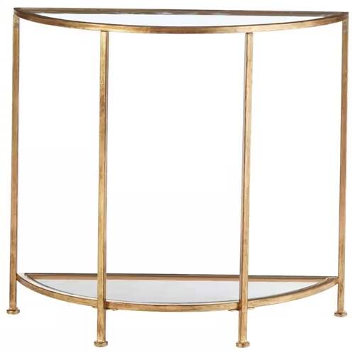 Front. SlickBlue - Half-Circle Entryway Console Table with Metal Frame, Glass Top, and Bottom Shelf - Gold.