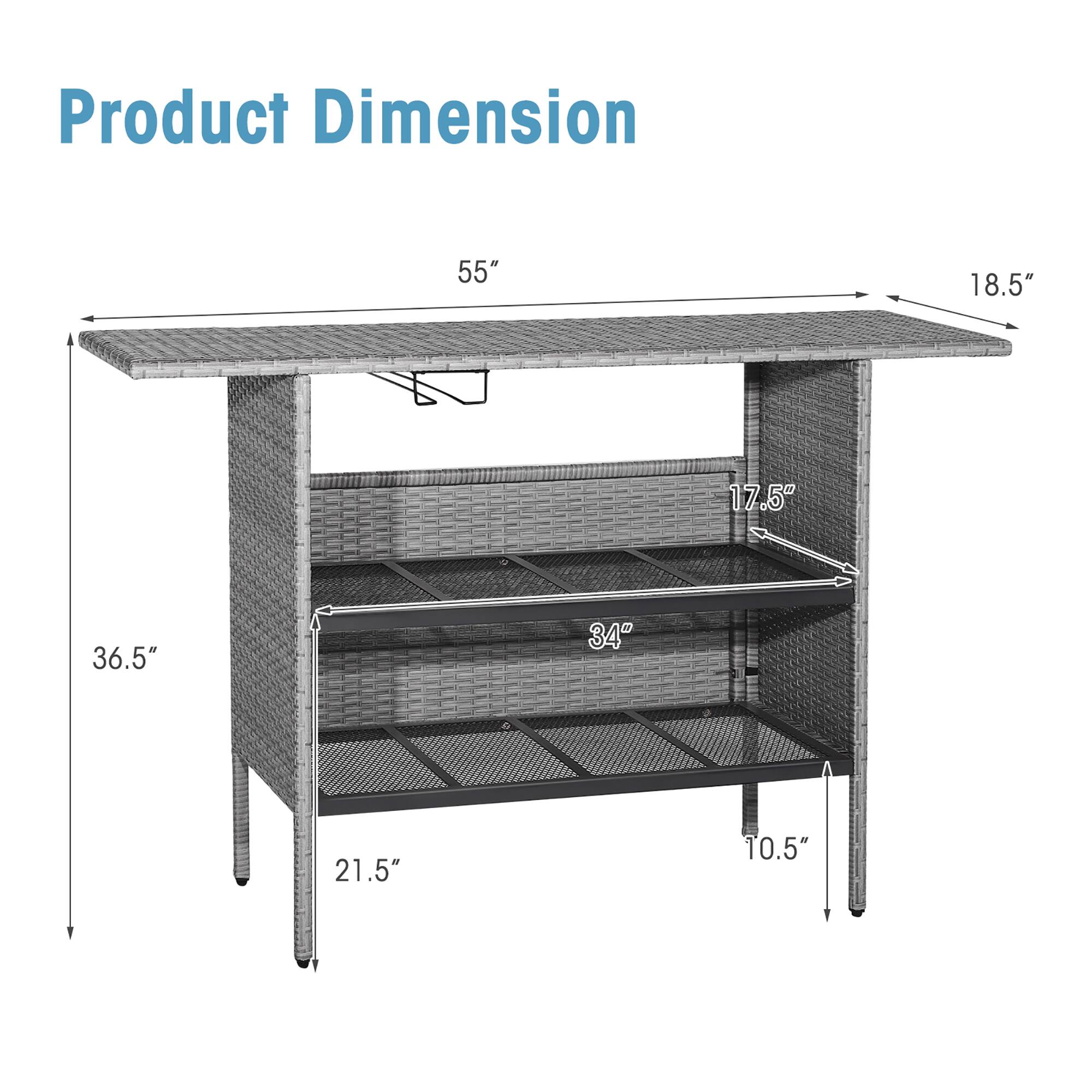 Product Dimension: 55" x 18.5" x 17.5" x 36.5" x 34" x 21.5" x 10.5"
