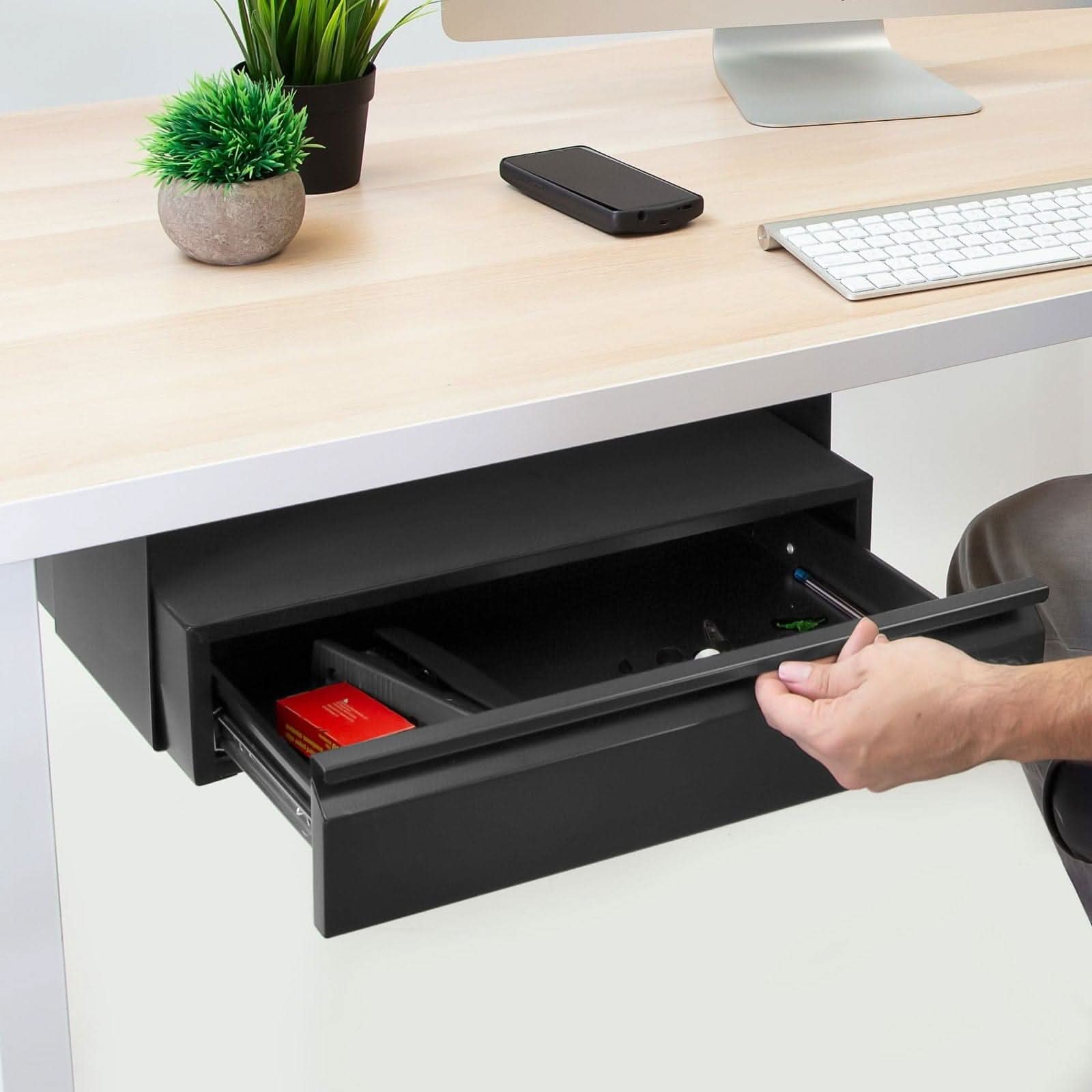 Angle. Mount-It! - Under Desk Pull-Out Drawer Kit with Integrated Shelf for Desk Storage & Organization, Black - Black.