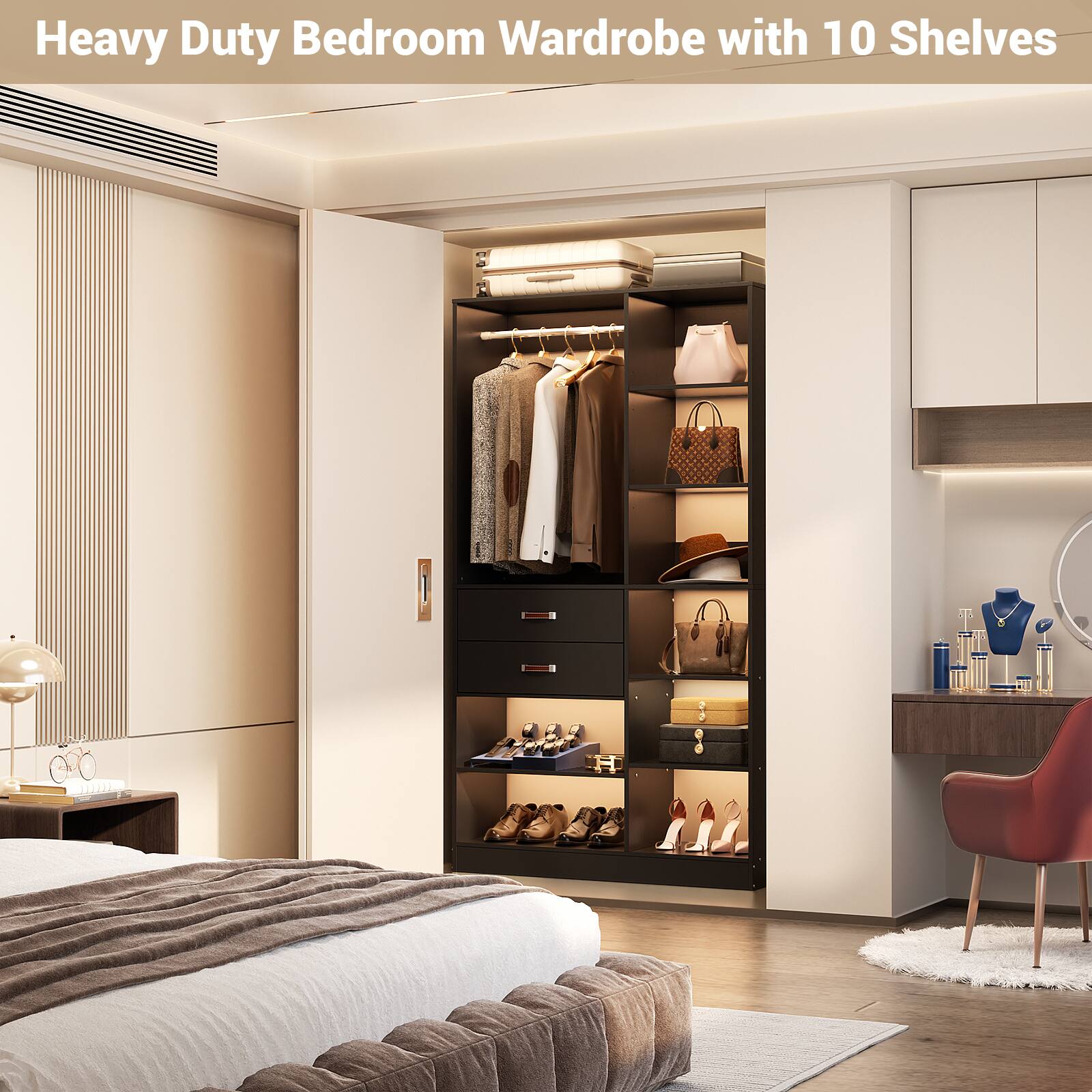 Heavy Duty Bedroom Wardrobe with 10 Shelves