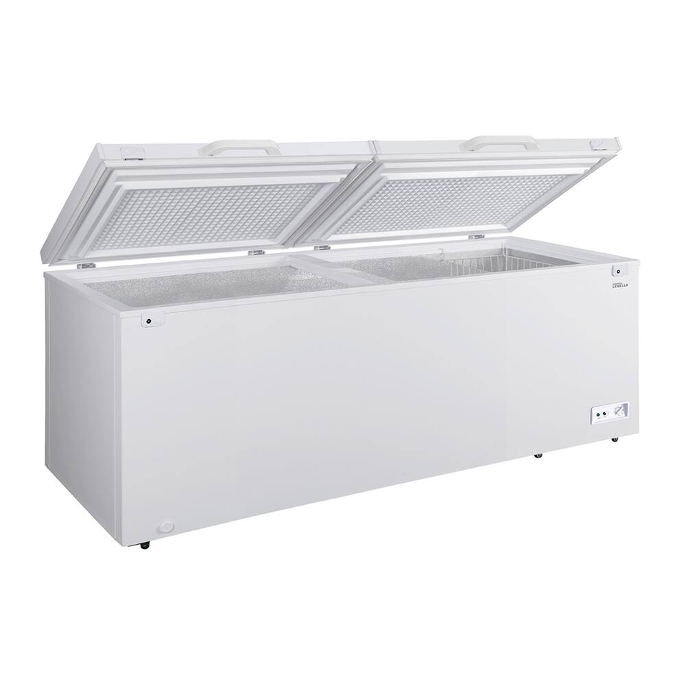 Angle. Premium Levella - 25 CuFt Chest Freezer with Adjustable Temperature Control in White - White.