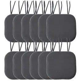 Sweet Home Collection - Honeycomb Memory Foam Non-Slip 16" x 16" Chair Cushion Pad with Ties, 12-Pack - Charcoal