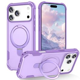 Dteck - Rugged Mag Safe Case for Apple iPhone 17 Pro Max,Mag Safe Compatible,Bulit in Magnetic Metal Stand Shockproof Cover - Purple