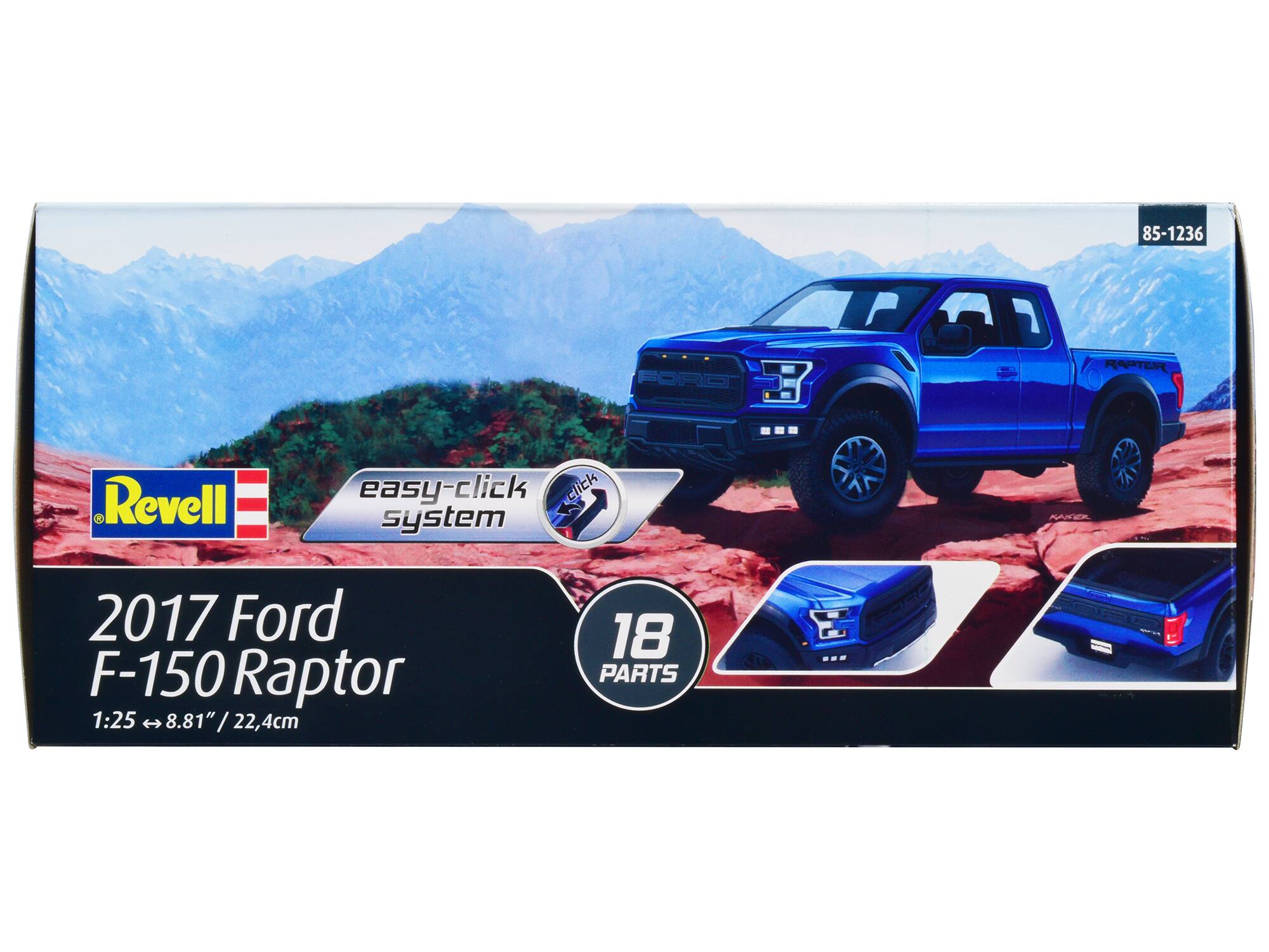85-1236  
Revell easy-click system  
2017 Ford F-150 Raptor  
1:25  
8.81" / 22.4cm  
18 PARTS