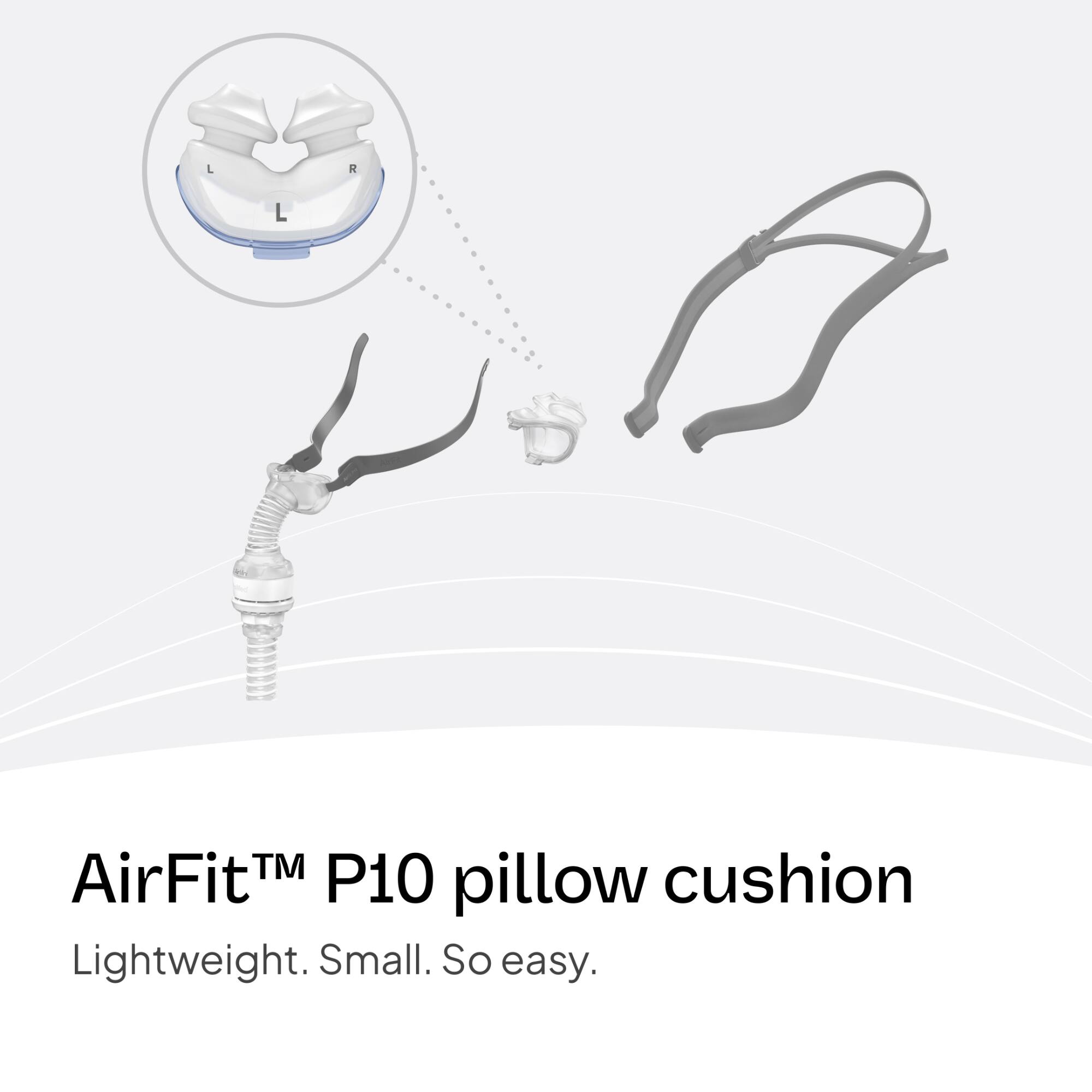 AirFit™ P10 pillow cushion  
Lightweight. Small. So easy.