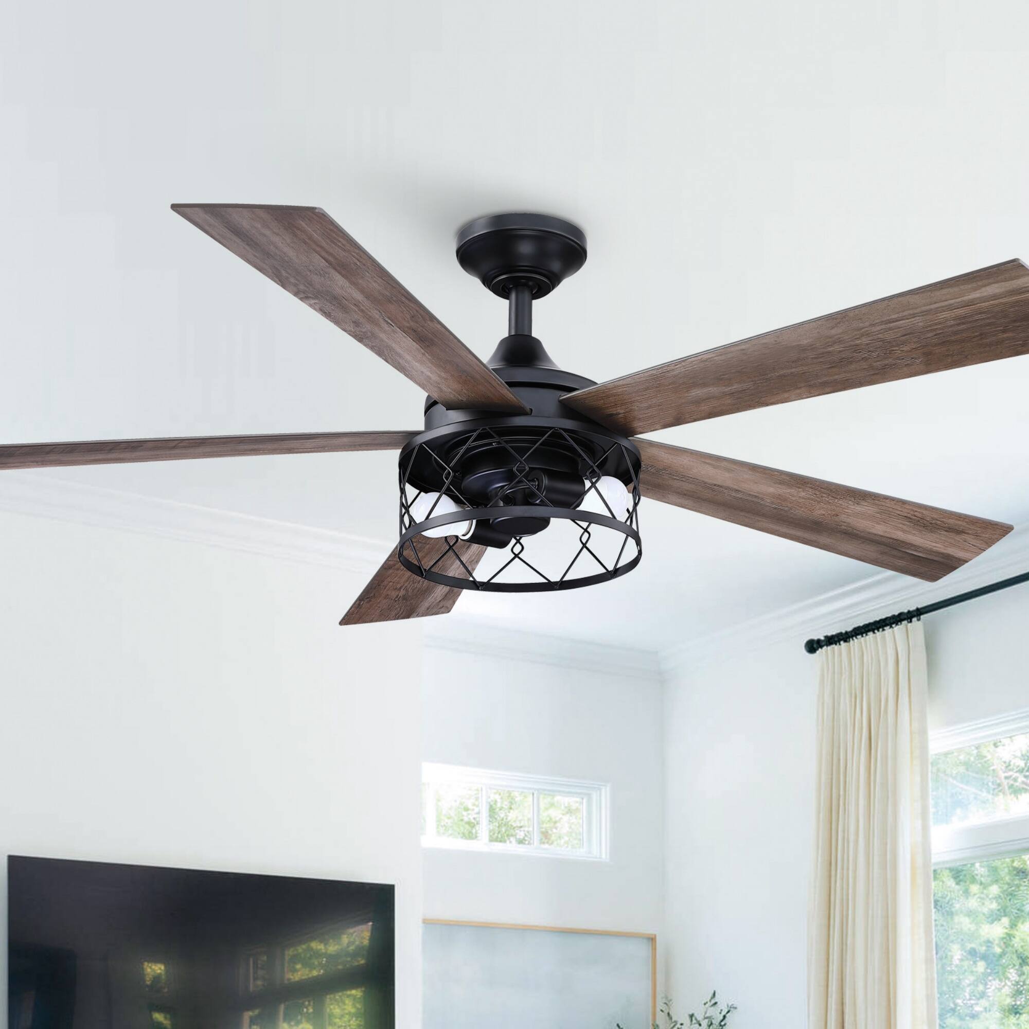 Alt View 1. Parrot Uncle - 52 in. Farmhouse Black Reversible Blades AC Motor Ceiling Fan with Light and Remote - Black.