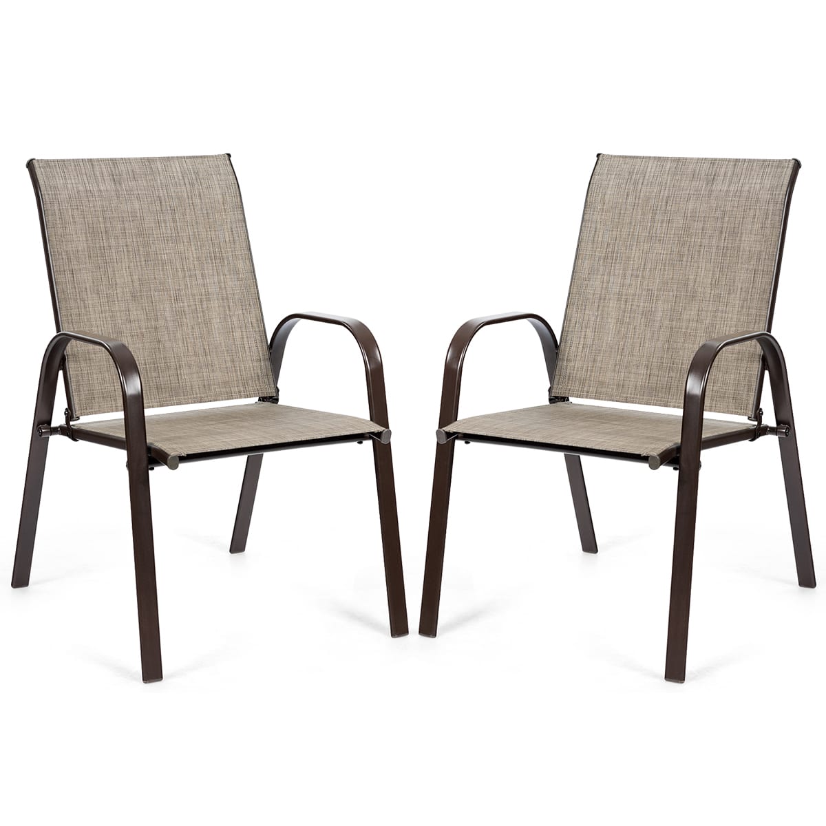 Front. Costway - Costway 2PCS Patio Chairs Dining Chair Deck Yard W/Armrest Gray - Gray.