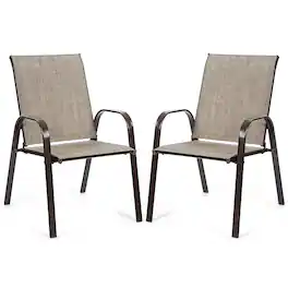 Costway - 2PCS Patio Chairs Dining Chair Deck Yard W/Armrest - Gray
