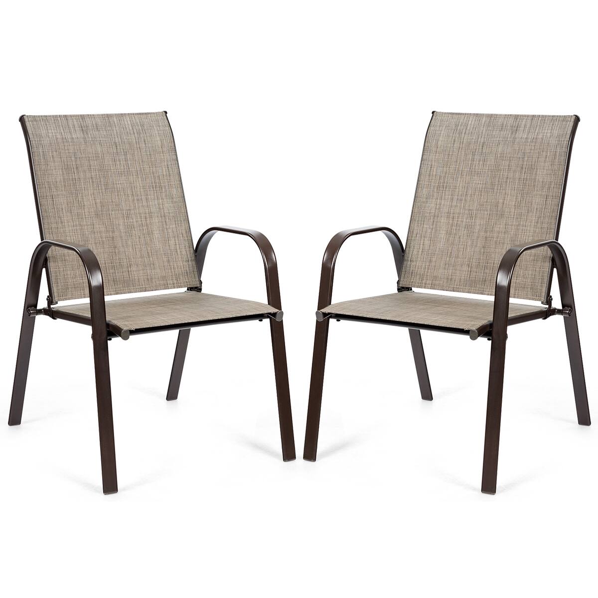 Front. Costway - Costway 2PCS Patio Chairs Dining Chair Deck Yard W/Armrest Gray - Gray.