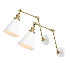 Jonathan Y - Rover 7" Classic Industrial Metal Adjustable Arm LED Wall Sconce, (Set of 2) - White/Brass Gold
