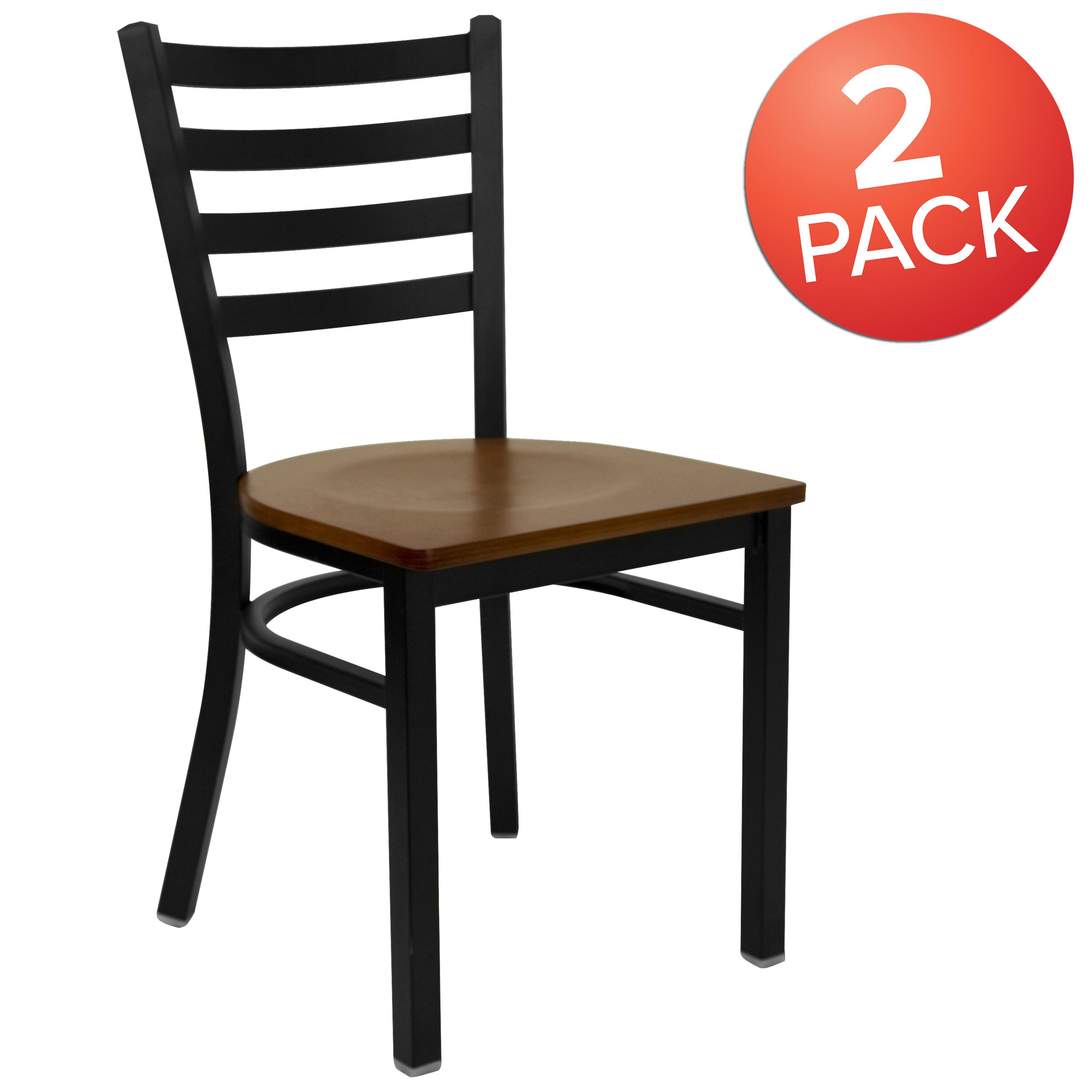 Alt View 1. Emma + Oliver - 2 Pack Ladder Back Metal Restaurant Chair - Cherry Wood Seat/Black Metal Frame.