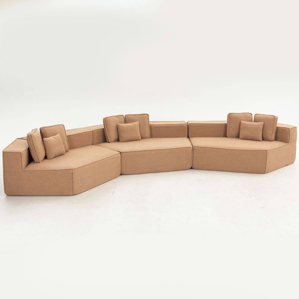Alt View 1. Kadyn - 181" Extra Large Teddy Sherpa Sofa - Full-Foam Couch with 9 Pillows, Flexible Layout for Living Rooms - Brown.
