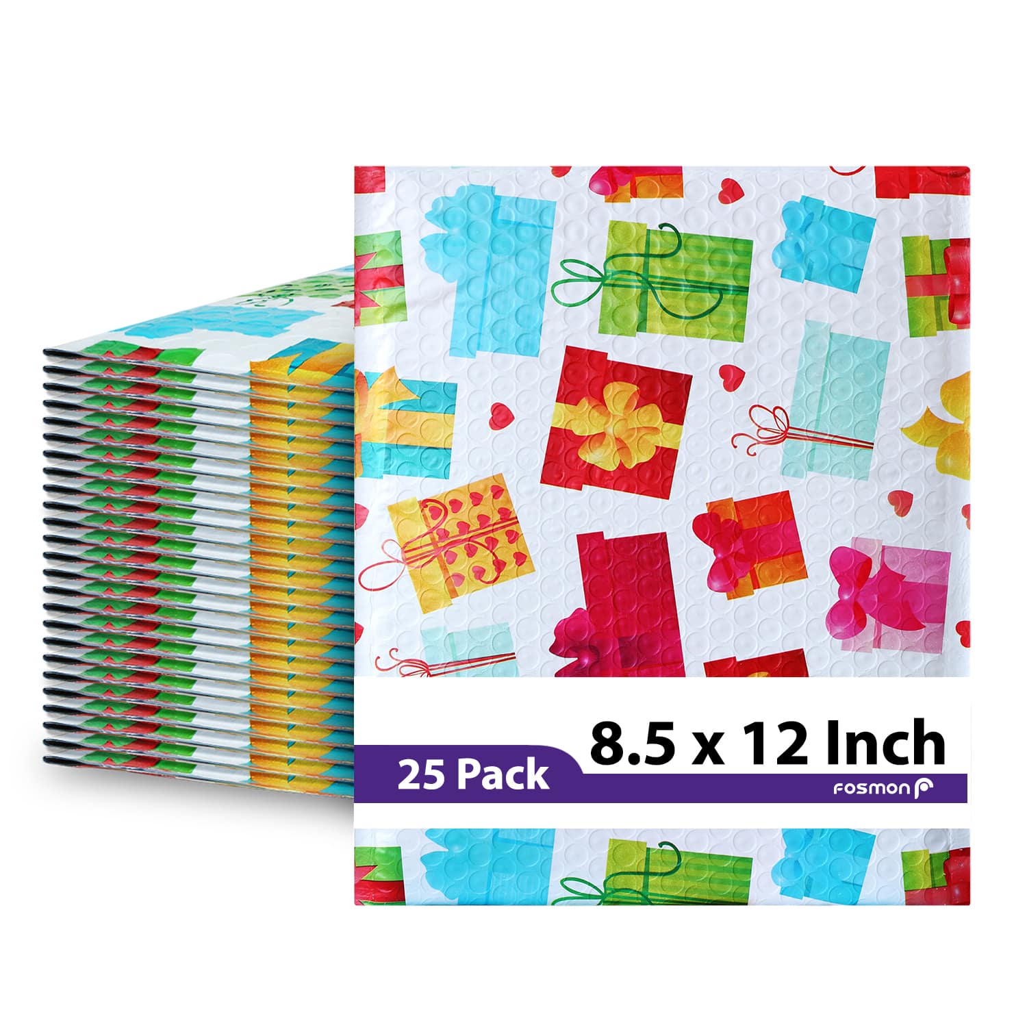 "Fosmon - 8.5 x 12 - 25 Pack #2 Gift Wrap Birthday Holiday Poly Bubble Mailer, Padded Shipping Envelopes, 8.5 x 11"" Usable Size - Multi" price history on PriceWatchPro