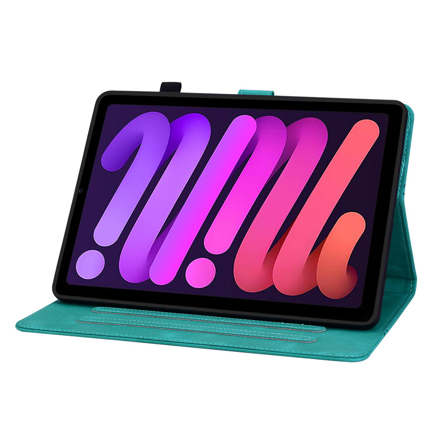 Back. Dteck - Case for Apple iPad mini (A17 Pro) 2024 & iPad mini 6th Gen 8.3" 2021,Embossed Pattern PU Leather Flip Card Holder Cover - Green.
