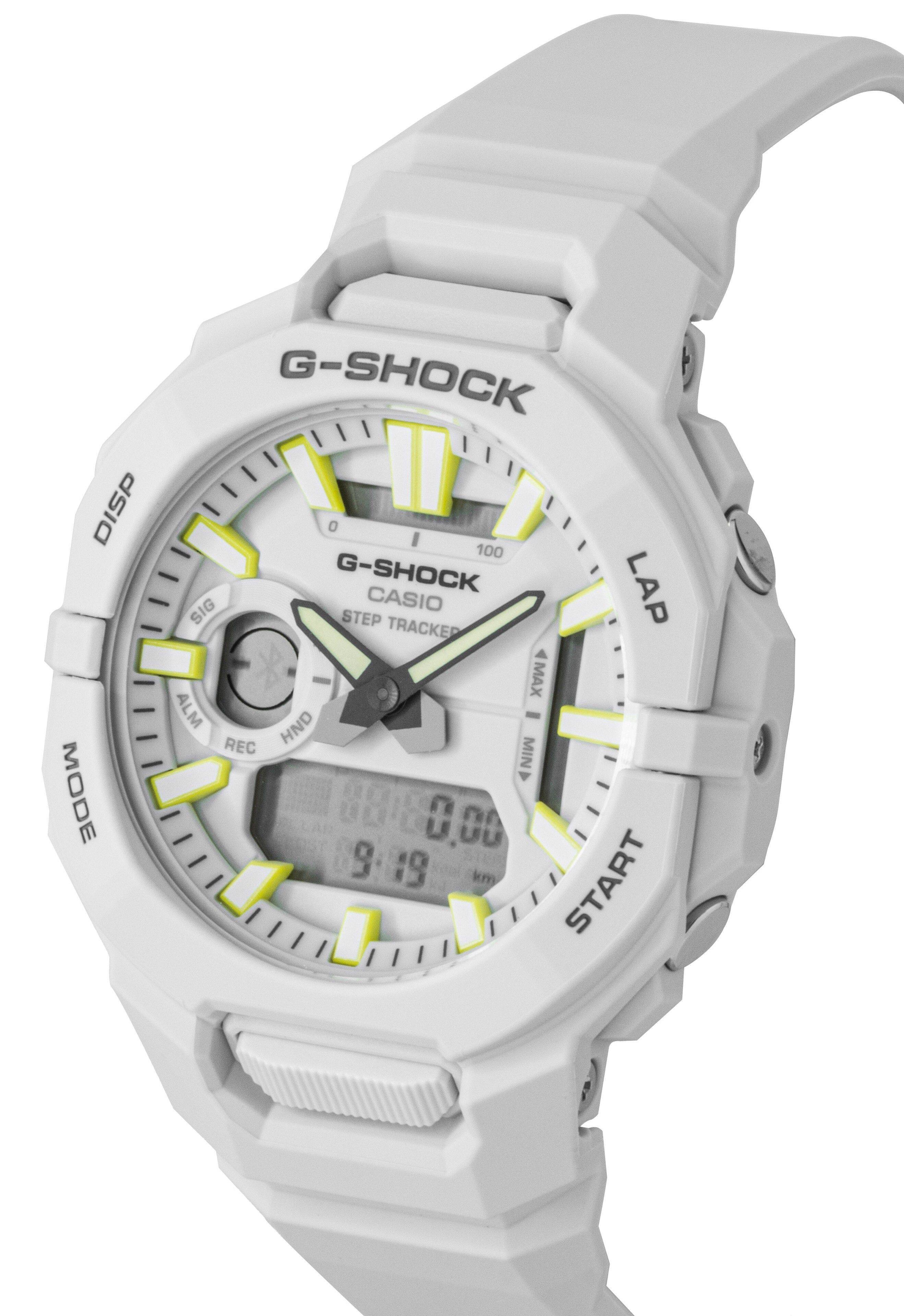 DISP MODE G-SHOCK 0 I 100 G-SHOCK LAP SIG CASIO STEP TRACKER MAX ALM HND - REC MIN 0.00 9:19 km START