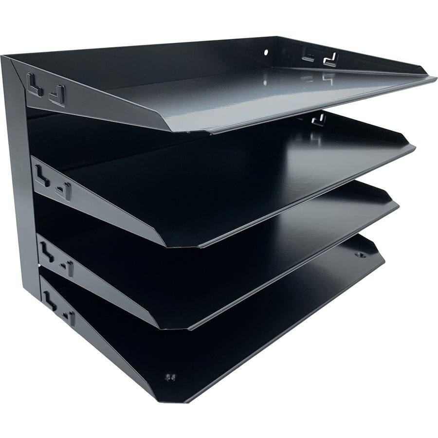 Left. Huron - Huron Horizontal Slots Desk Organizer 4 Compartment Horizontal 15" x 9.25" x 8.60" Durable Black Steel - Black.