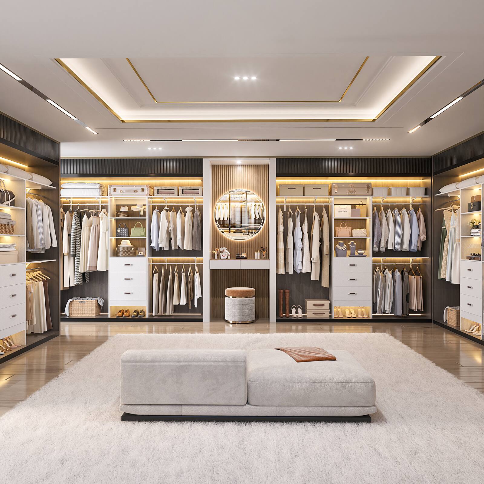 Alt View 5. Aheaplus - 20.2'' - 96'' W Closet System, Walk In Closet Organizer with 3 Shelving Towers, 3 Hanging Rods, and 3 Drawers, 75'' High - White.