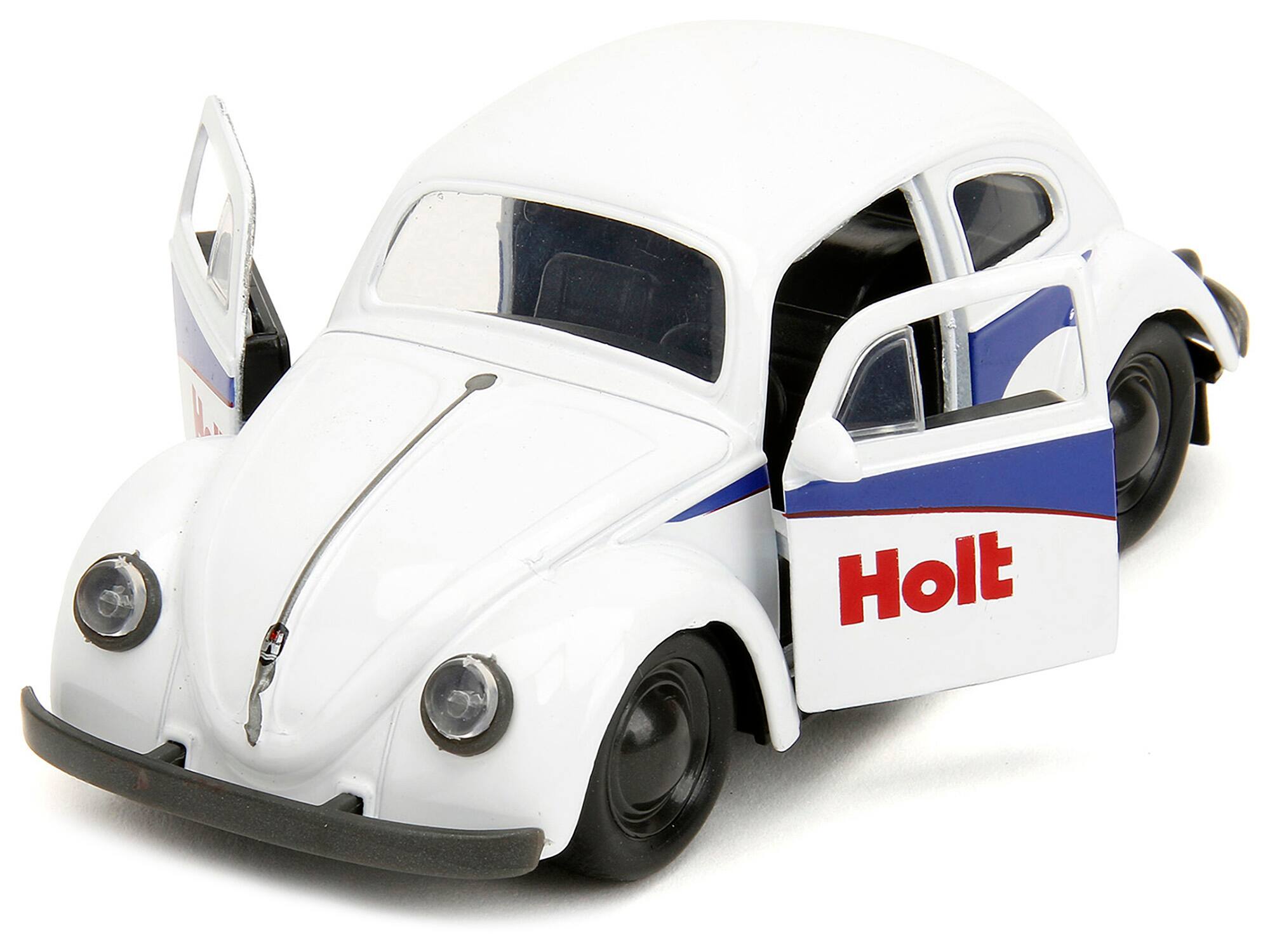 Alt View 2. Jada - 1959 Volkswagen Beetle Holt White w/Blue Graphics & Boxing Gloves Accessory "Punch Buggy" Series 1/32 Model Car by Jada.
