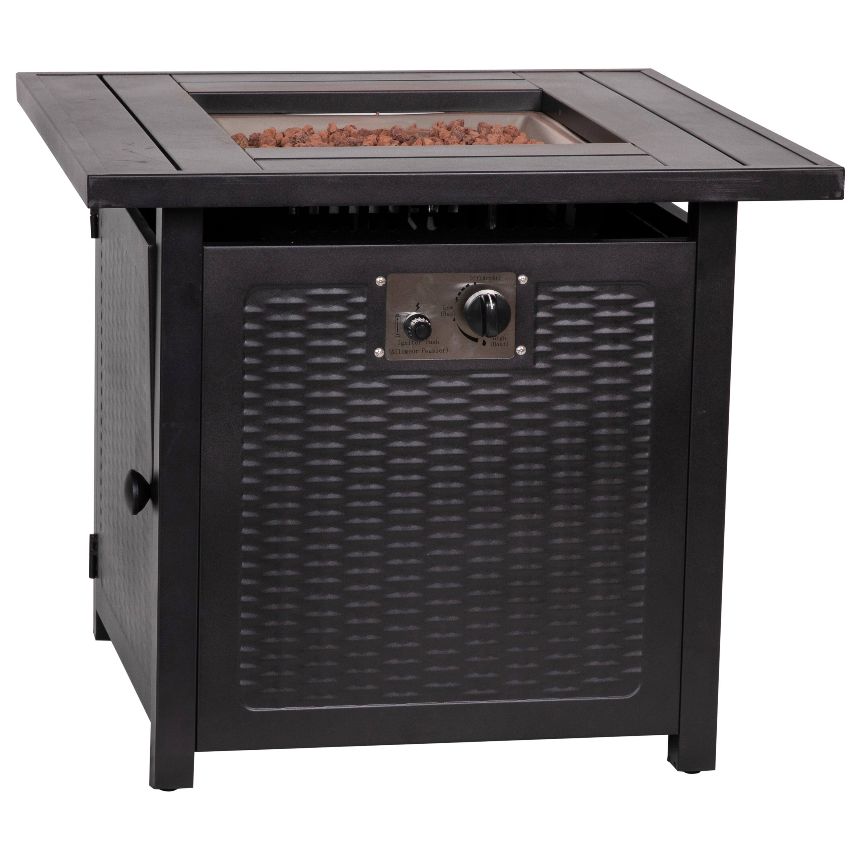 Emma + Oliver - Propane Fire Table with Included Lava Rocks and Hideaway Tank Holder - Black