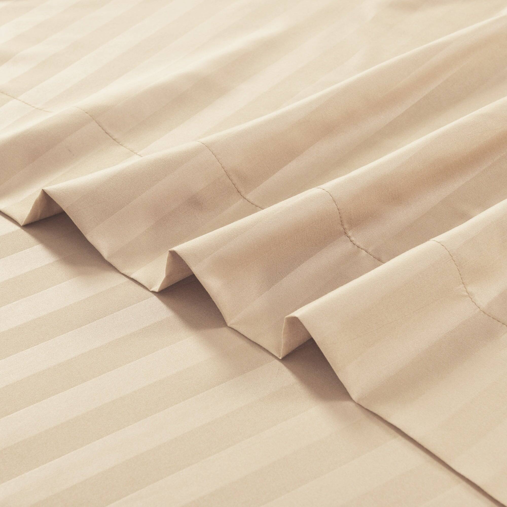 Left. MarCielo - Marcielo 4-Pieces Soft Striped Bed Sheets with 18 inches Deep Pocket - Beige.